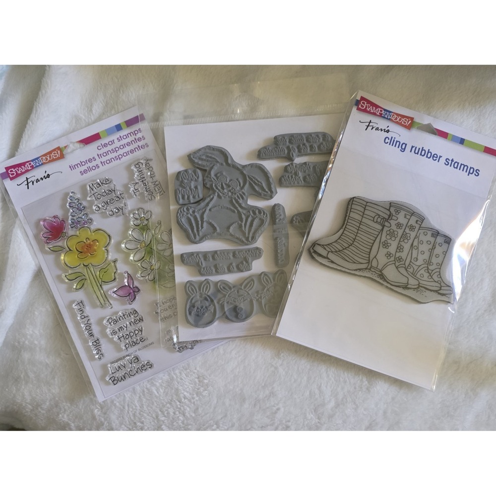 Craft Stamp Bundle - 3 Sets Clear & Cling Rubber Flowers Easter Bunny Boots